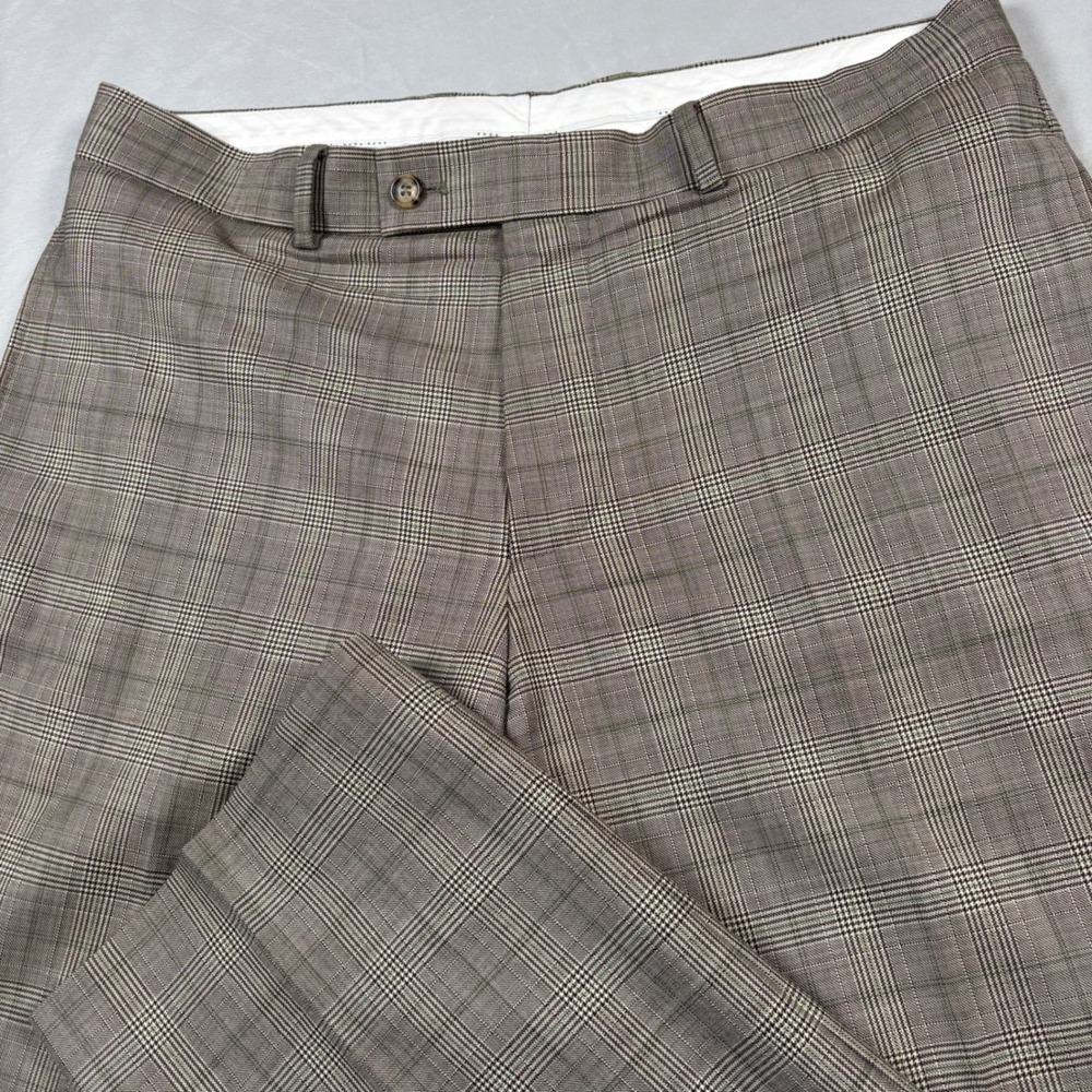 Hugo Boss Dress Pants Men 34 Brown Glen Check Plaid Gable Vegas Virgin Wool